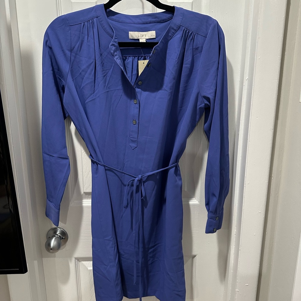 LOFT Long Sleeve Dress in Rich Blue